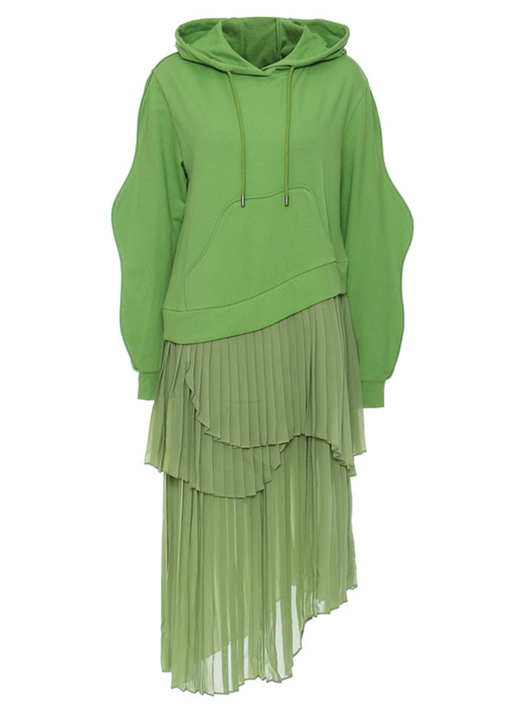 Green Irregular Pleated Long Dress New